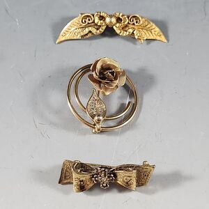 Spiral Circle Pin Brooch Bronze Gold Tone w Mesh Rose Flower VTG Costume Jewelry